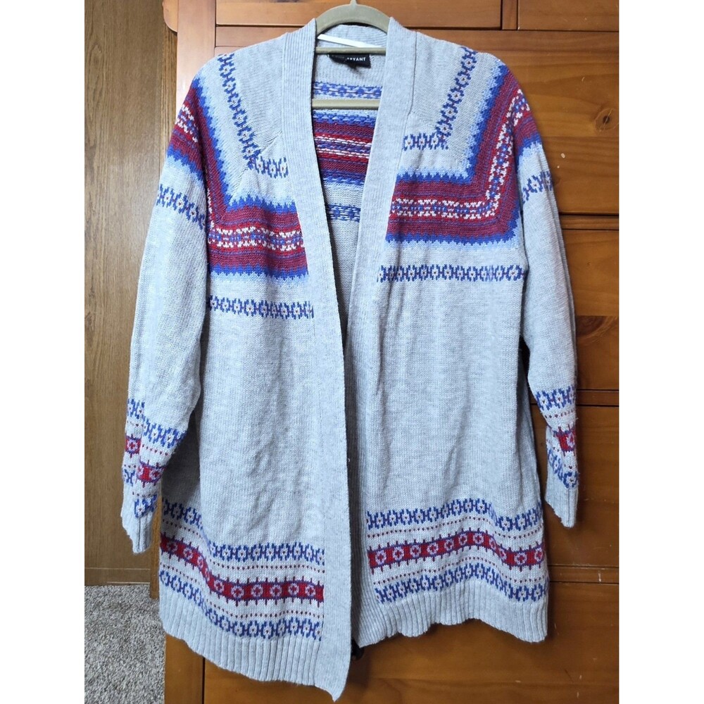 Lane Bryant Open Cardigan Size 18/20 Gray Fair Isle Cozy Cottagecore Winter